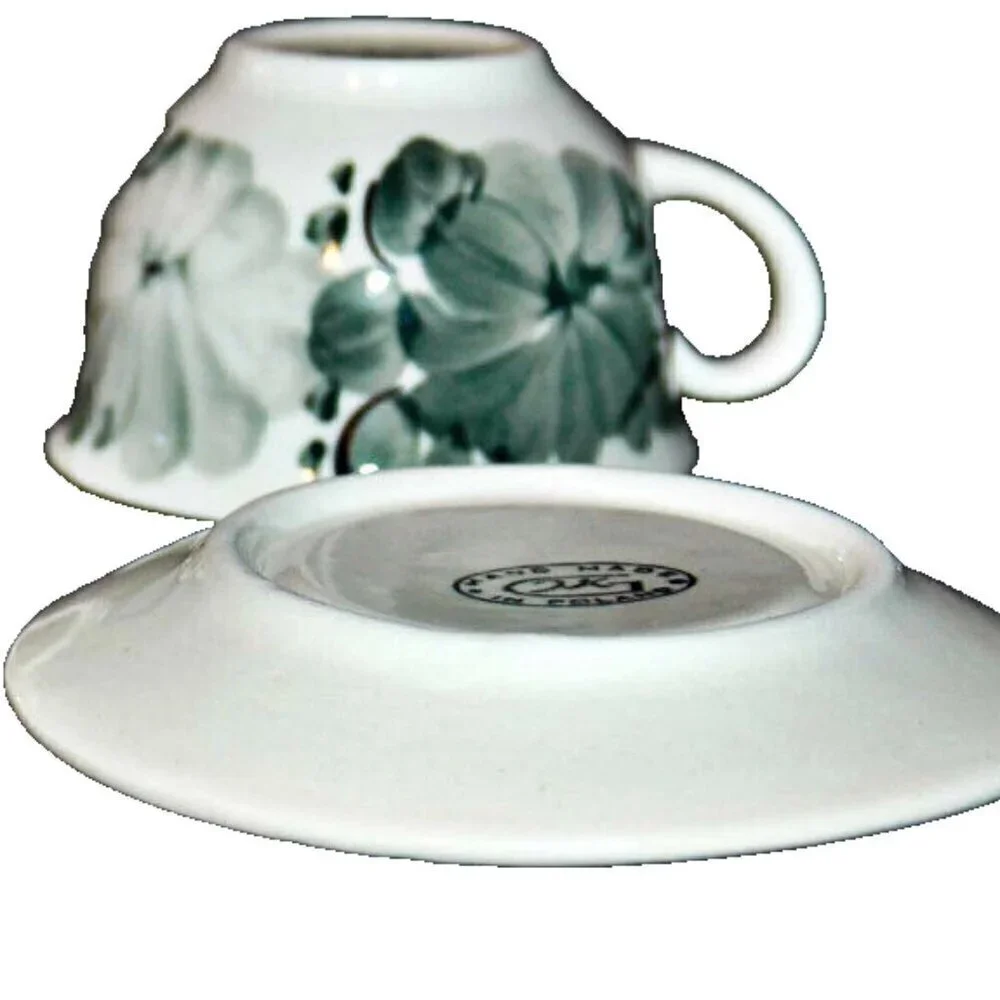 Polish Cup & Saucer Hand Painted Makers Stamp Poland Made
